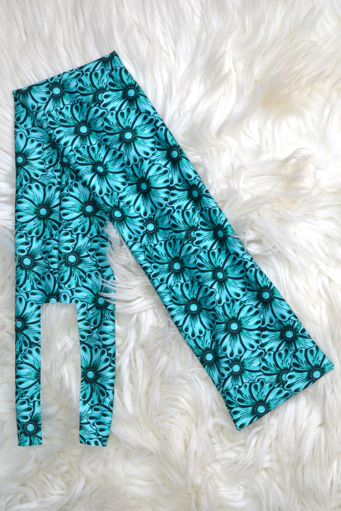 Teal Faux Leather Flower Tail Bag