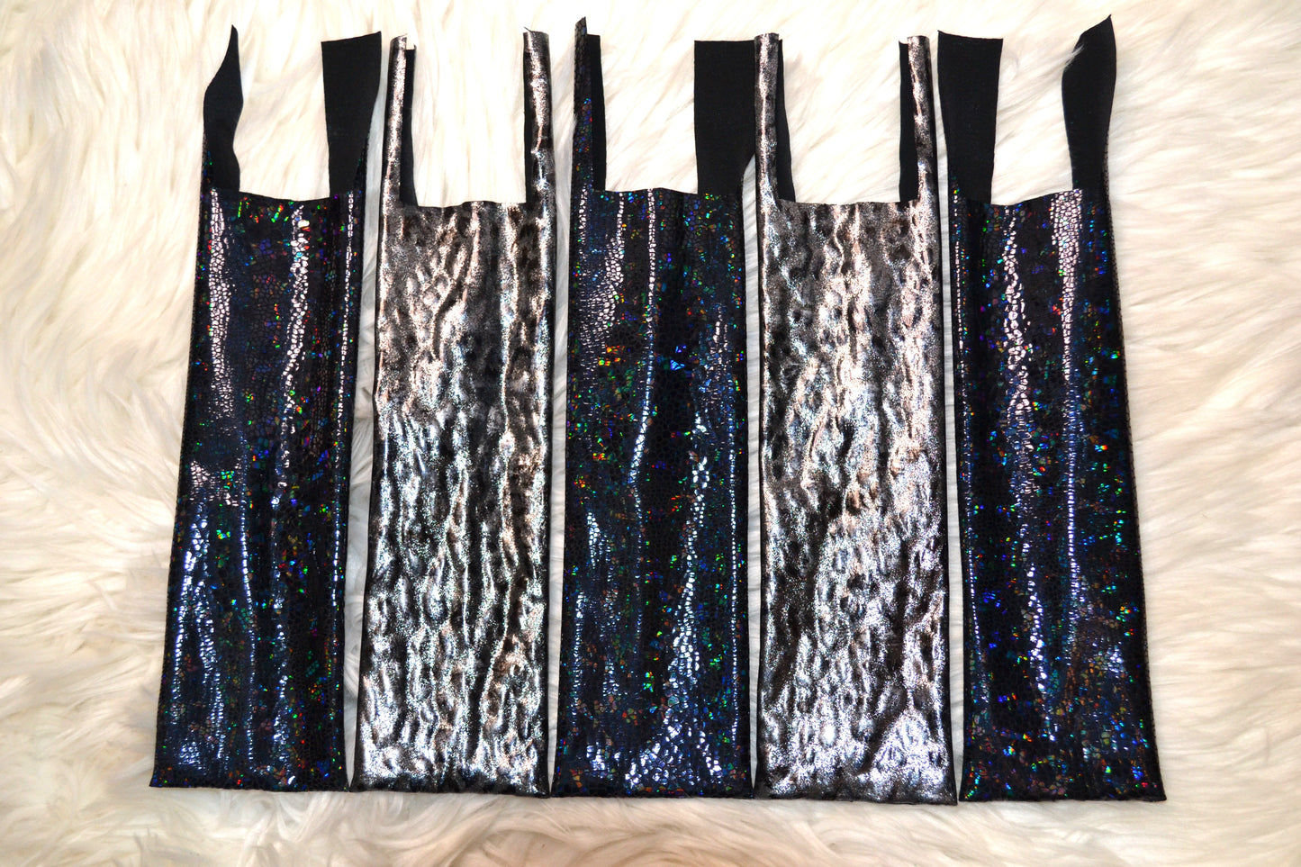 Black Silver Cheetah and Black Holographic Mane Bags Set of 5