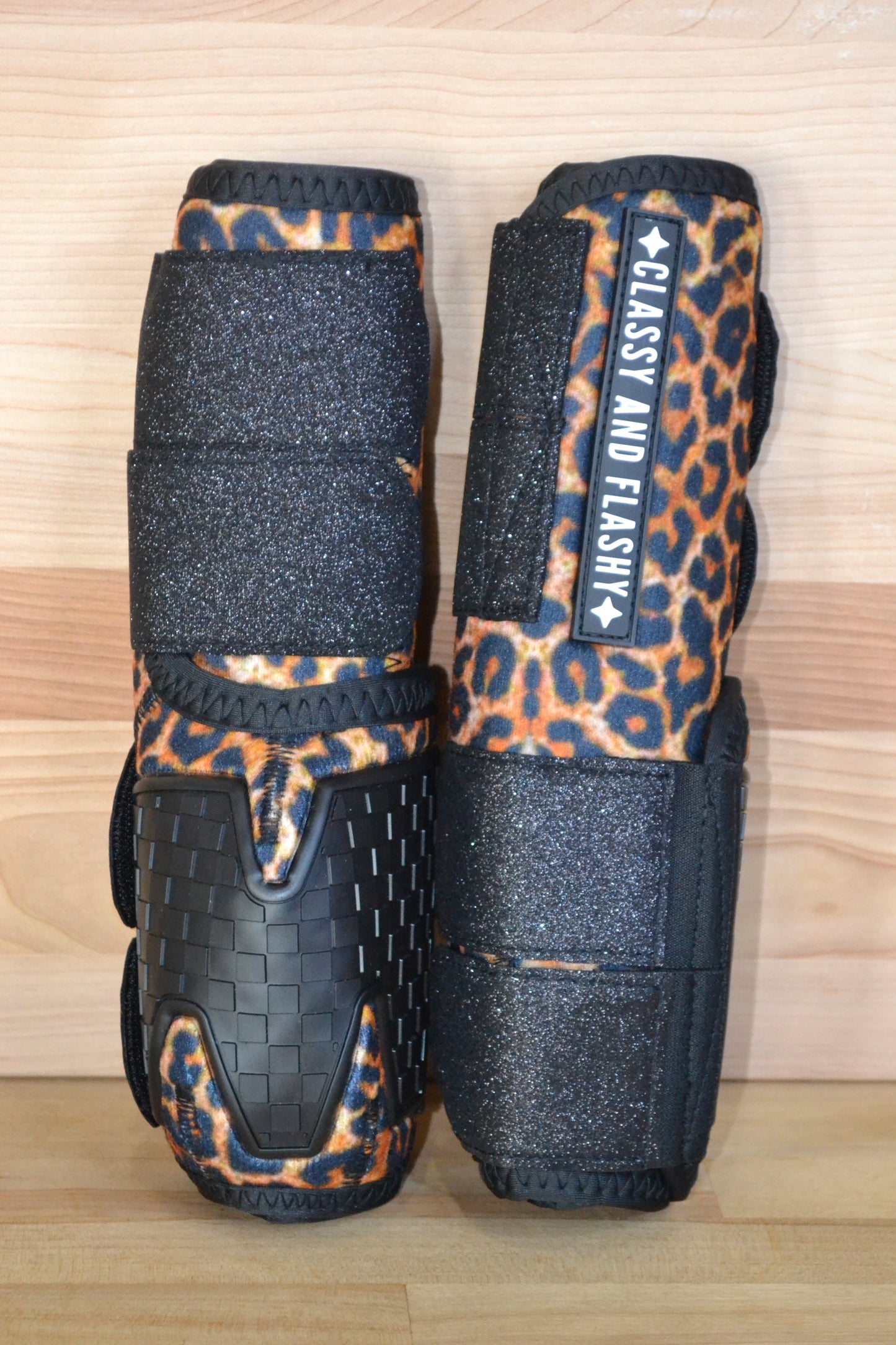 Brown Cheetah with Black Sparkle Straps Sport Boots