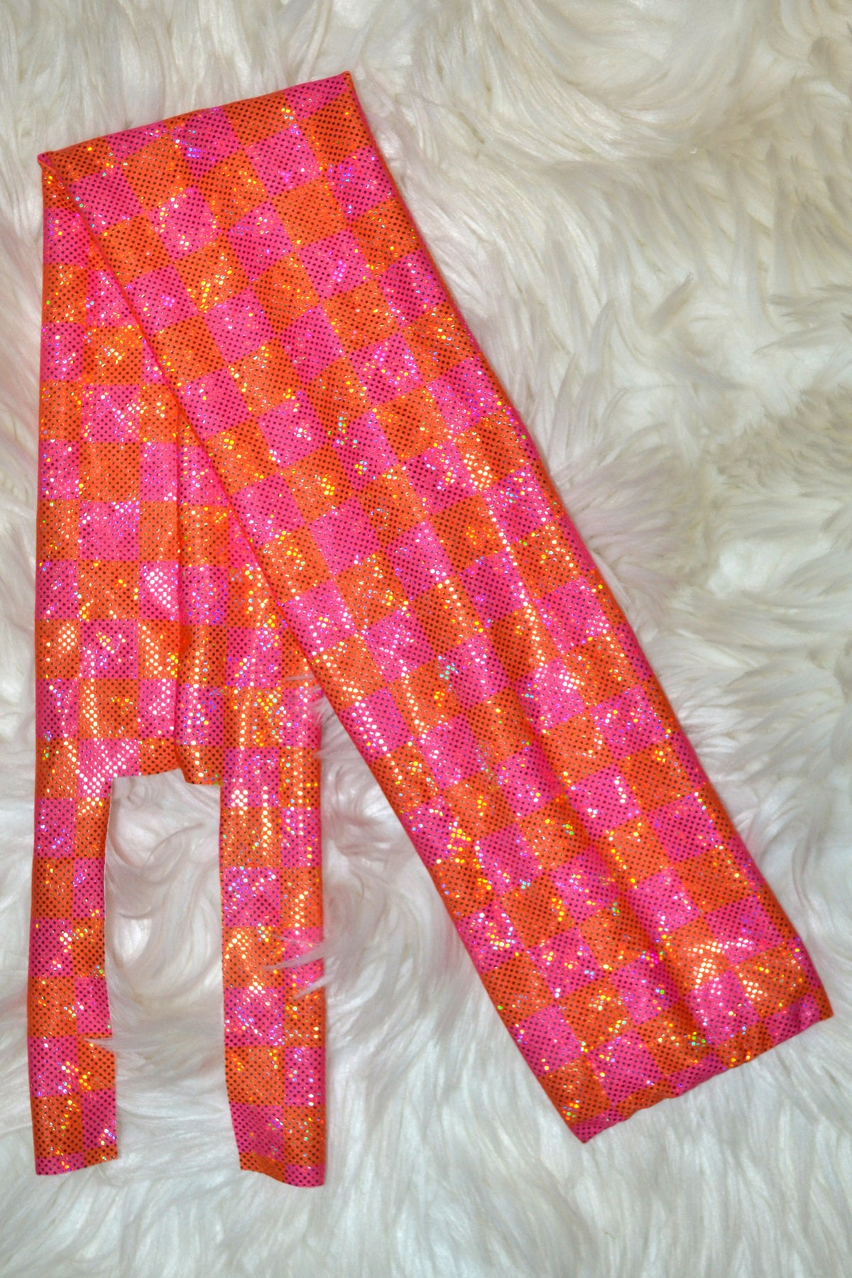 Neon Pink Orange Checker Tail Bag Holographic