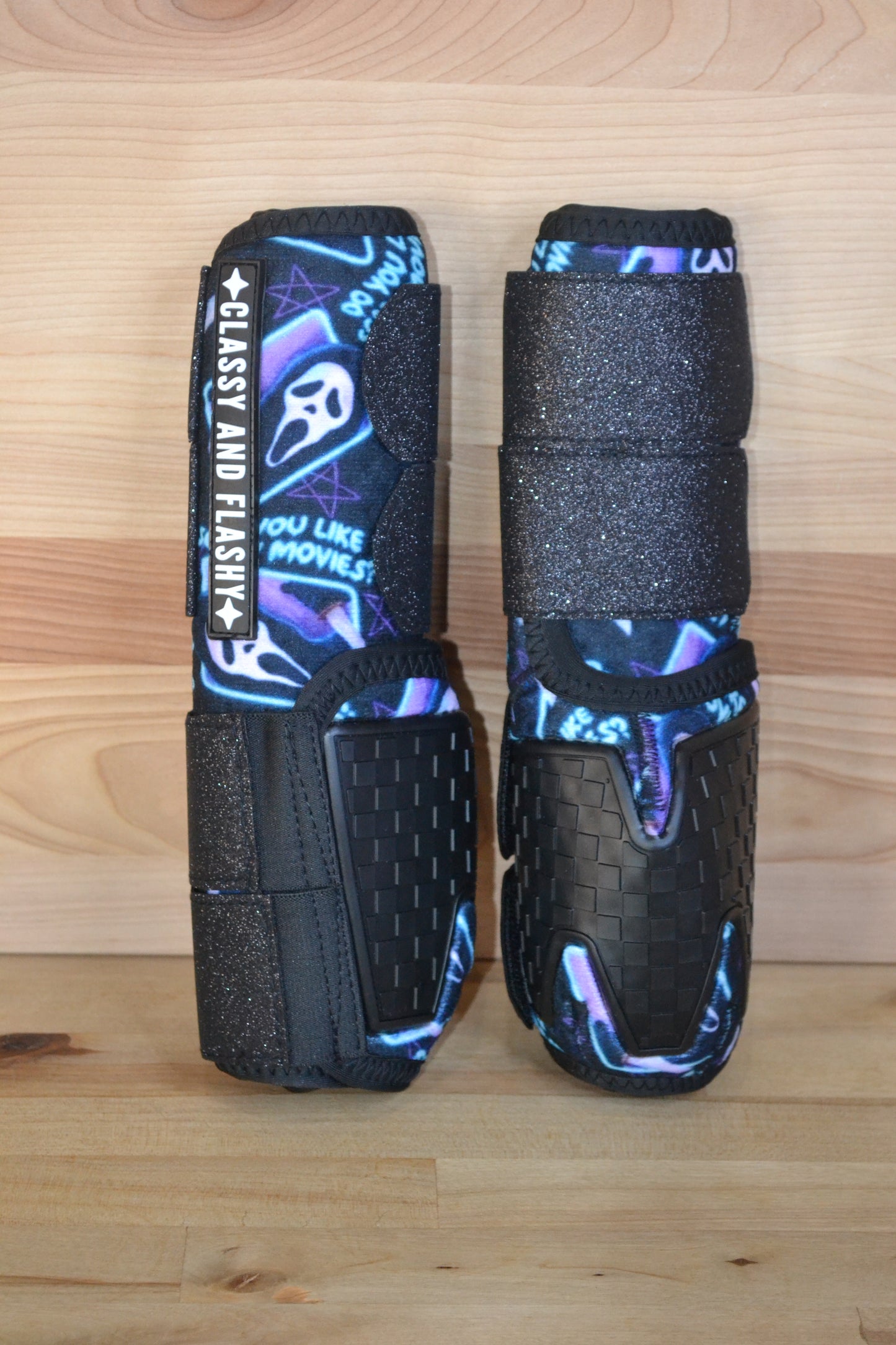 Scary Movie with Black Sparkle Straps Splint Boots