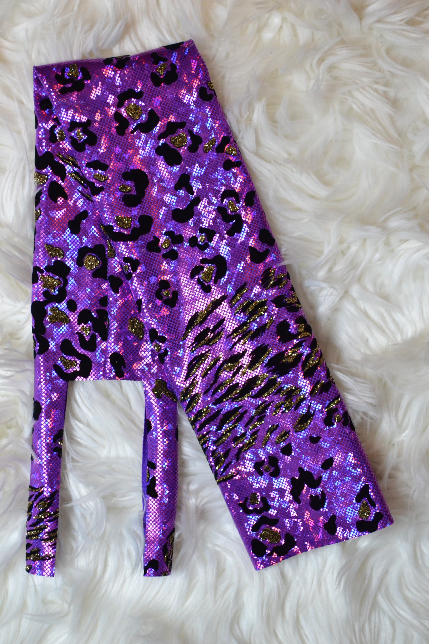 Purple and Gold Cheetah Tail Bag Holographic