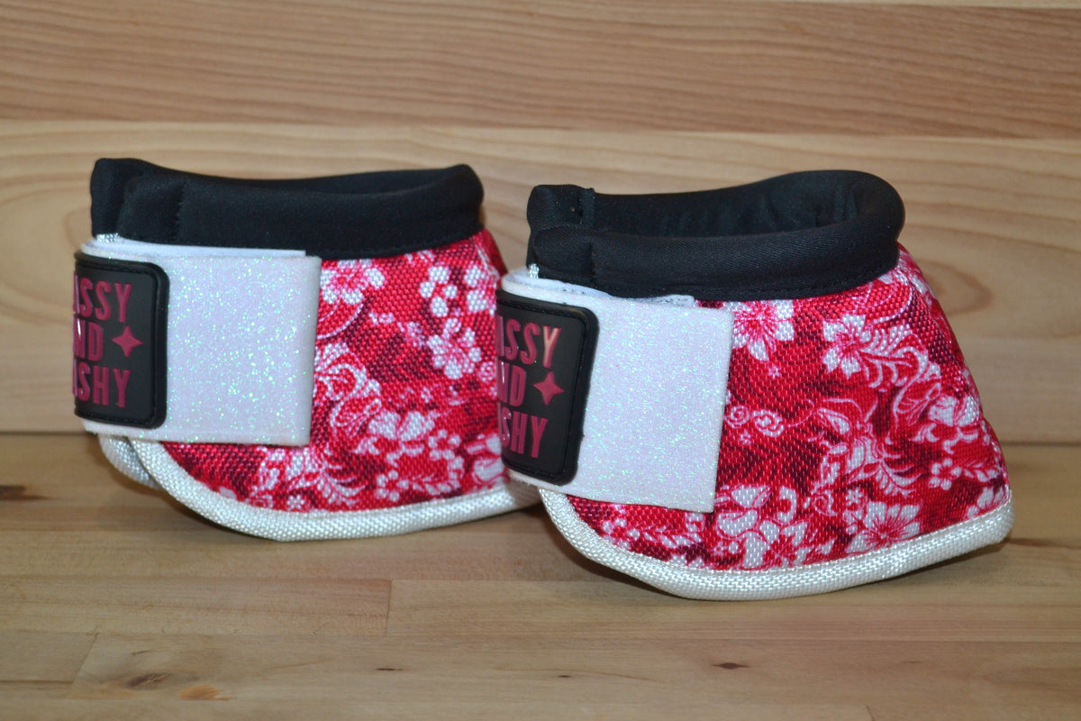 Pink White Hawaiian with White Sparkle Straps Bell Boots