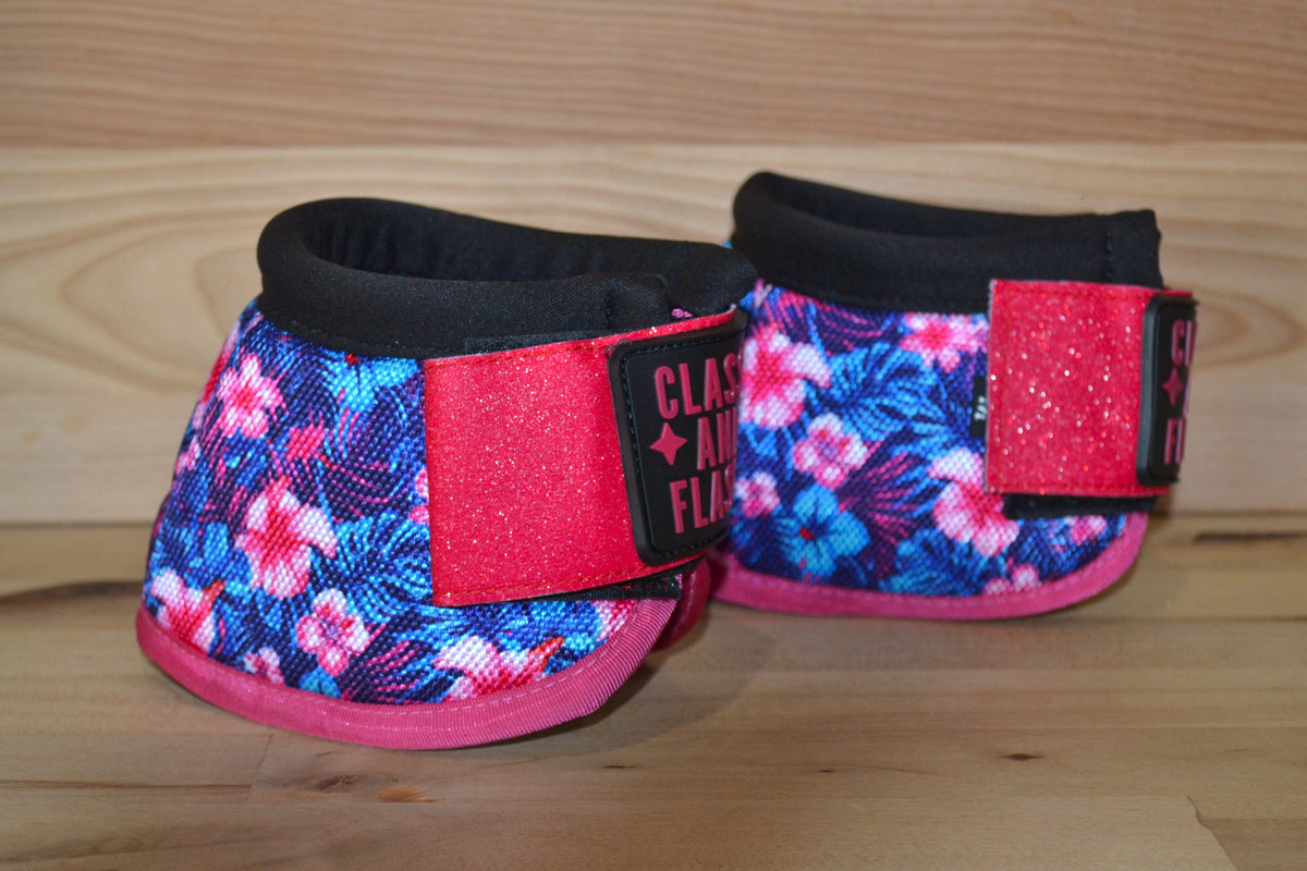 Pink Blue Hawaiian with Pink Sparkle Straps Bell Boots