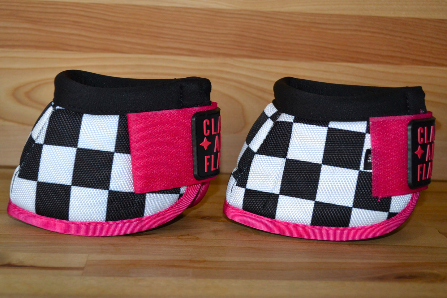 Black Checker with Pink Bell Boots