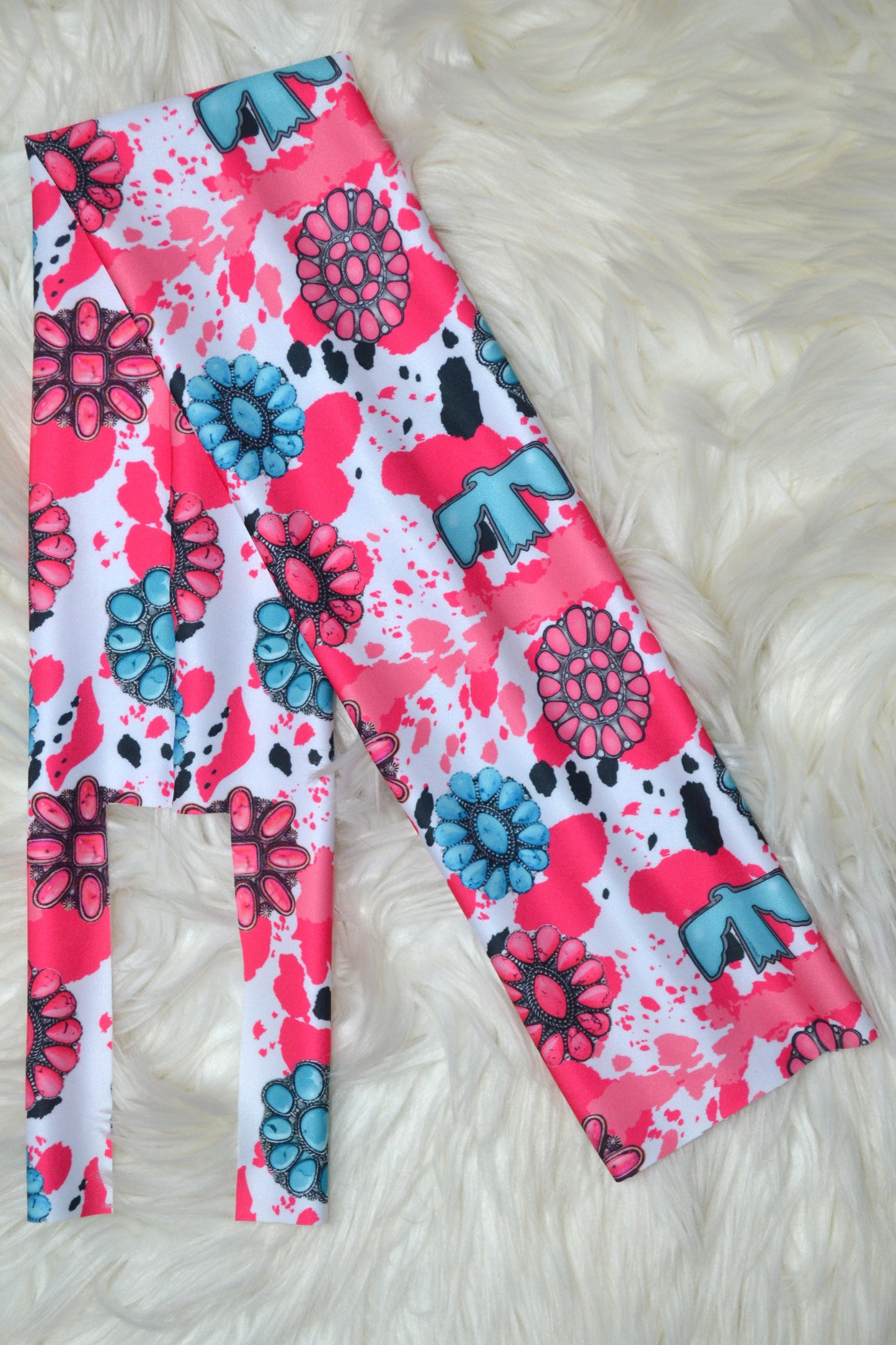 Turquoise Thunderbirds and Pink Jewels on Pink Cow Tail Bag