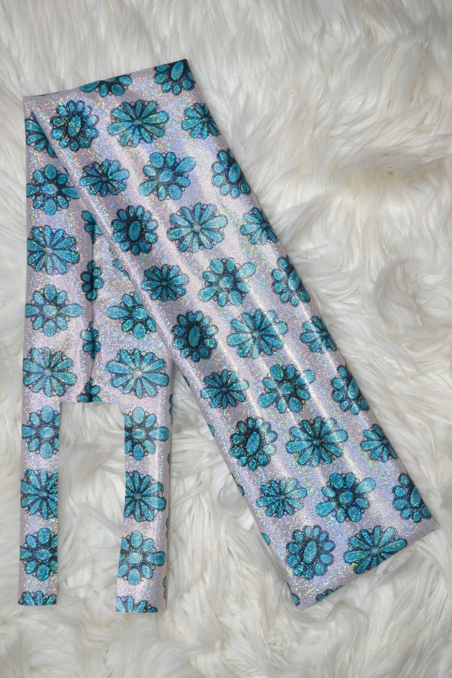 Turquoise Cowgirl Jewels on Beige Tail Bag Holographic