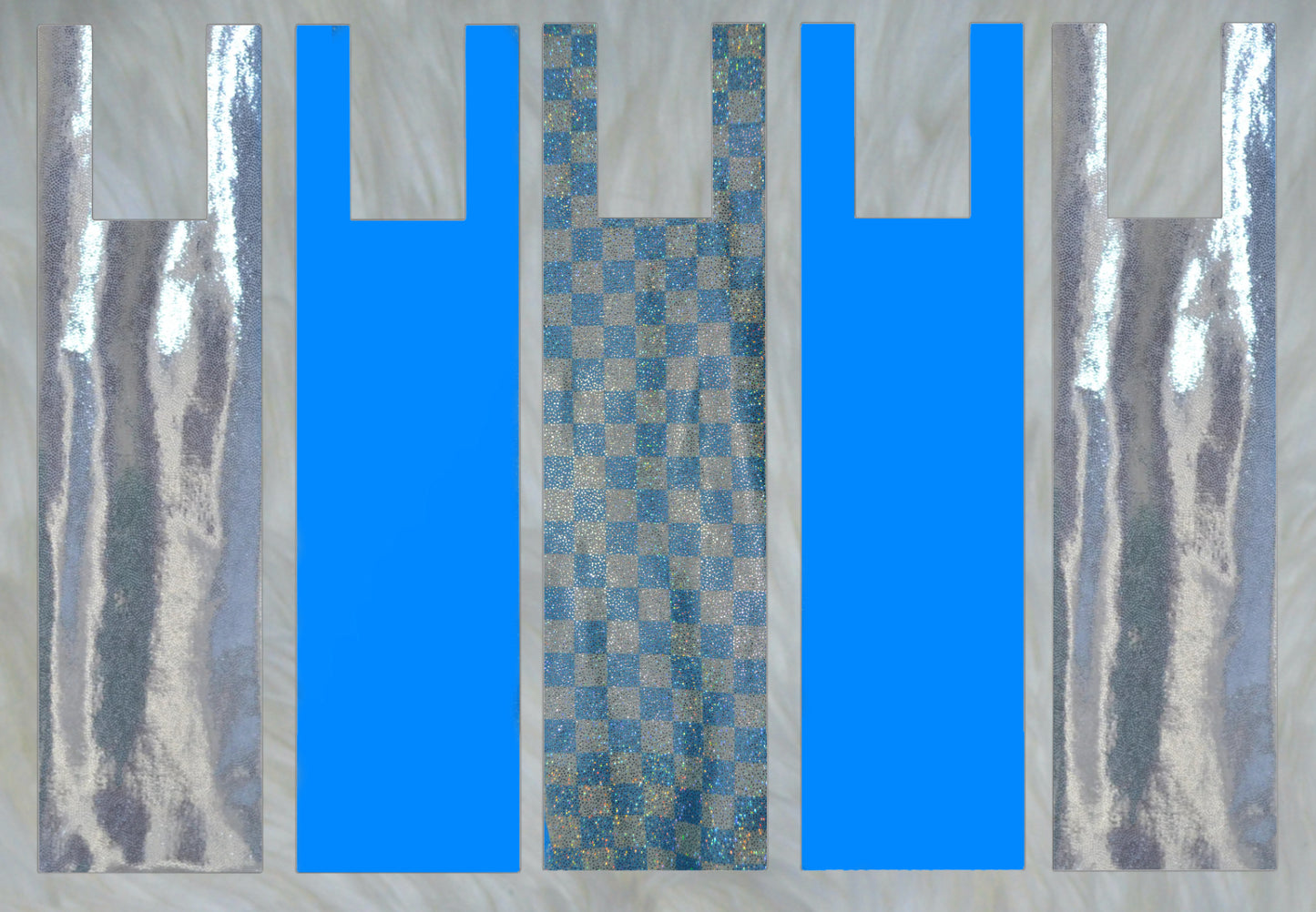 Blue Checker Holographic X Silver Sparkle Shimmer X Solid Blue Teal Mane Bags Set of 5