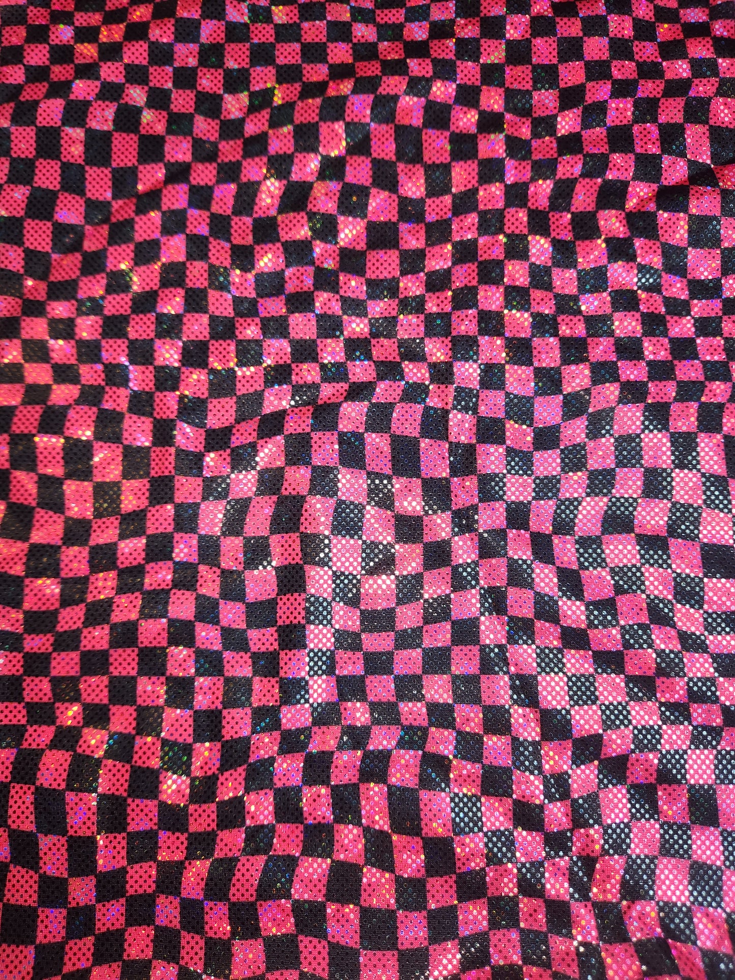 Pink Black Check Swirl Tail Bag Holographic
