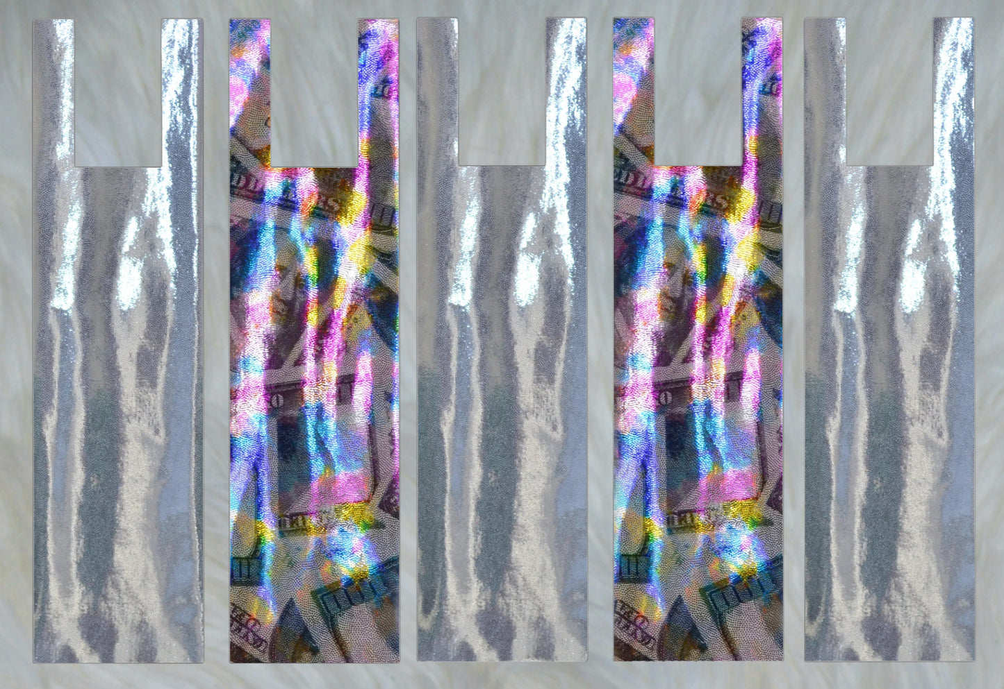 $100 Millionaire Money X Silver Sparkle Shimmer Mane Bags Set of 5