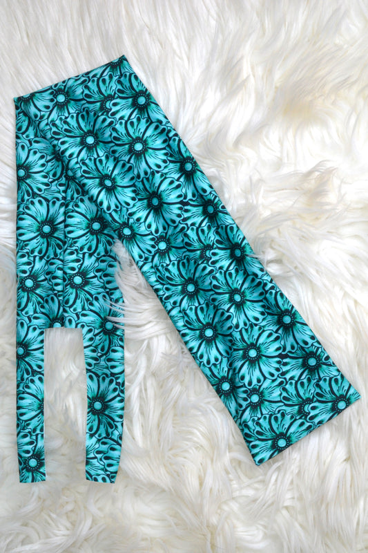 Teal Faux Leather Flower Tail Bag