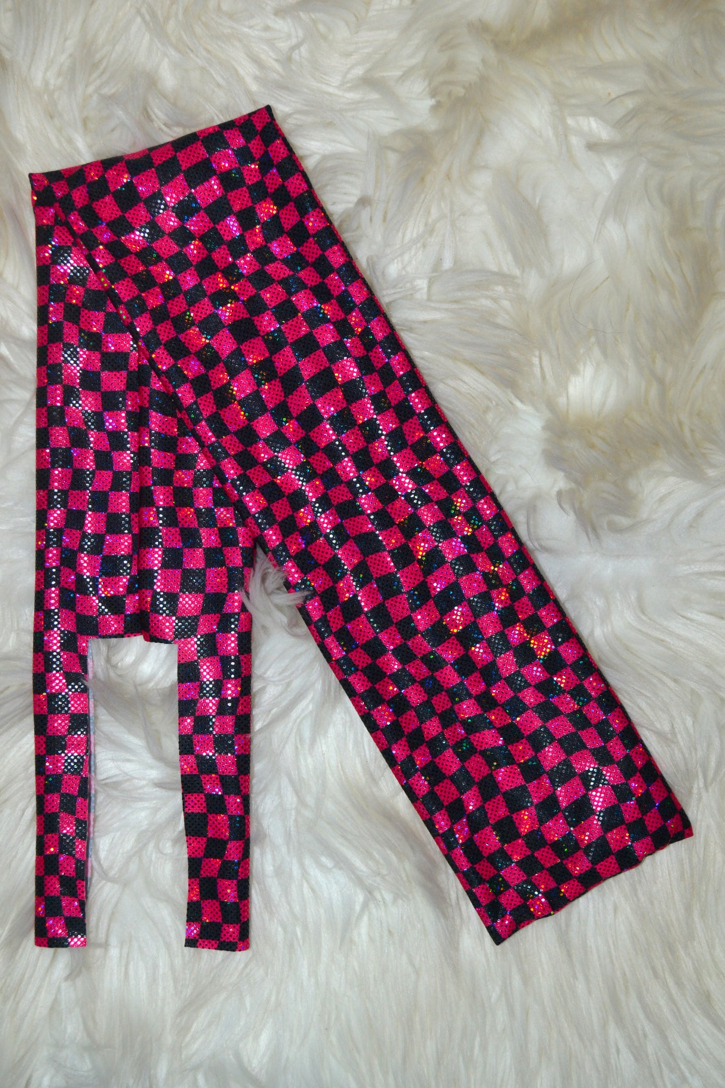 Pink Black Check Swirl Tail Bag Holographic