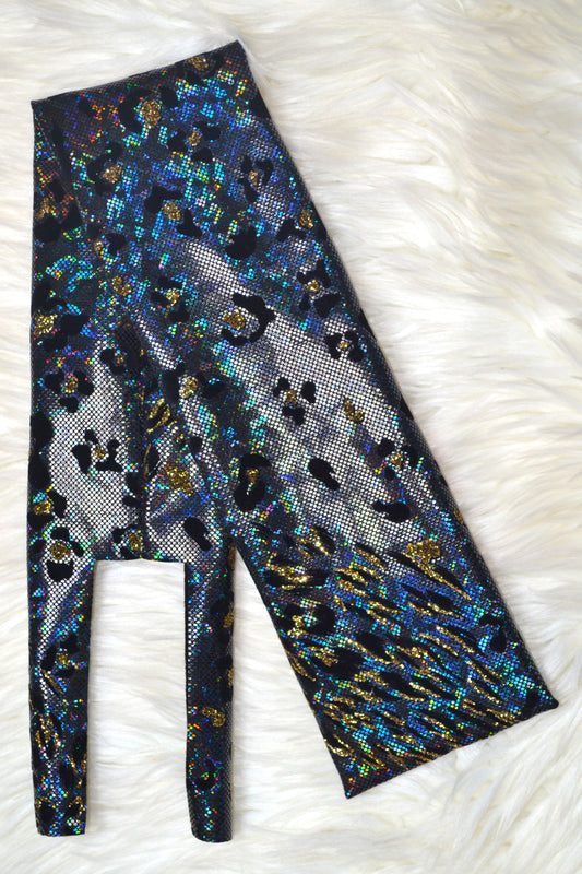 Black and Gold Cheetah Tail Bag Holographic