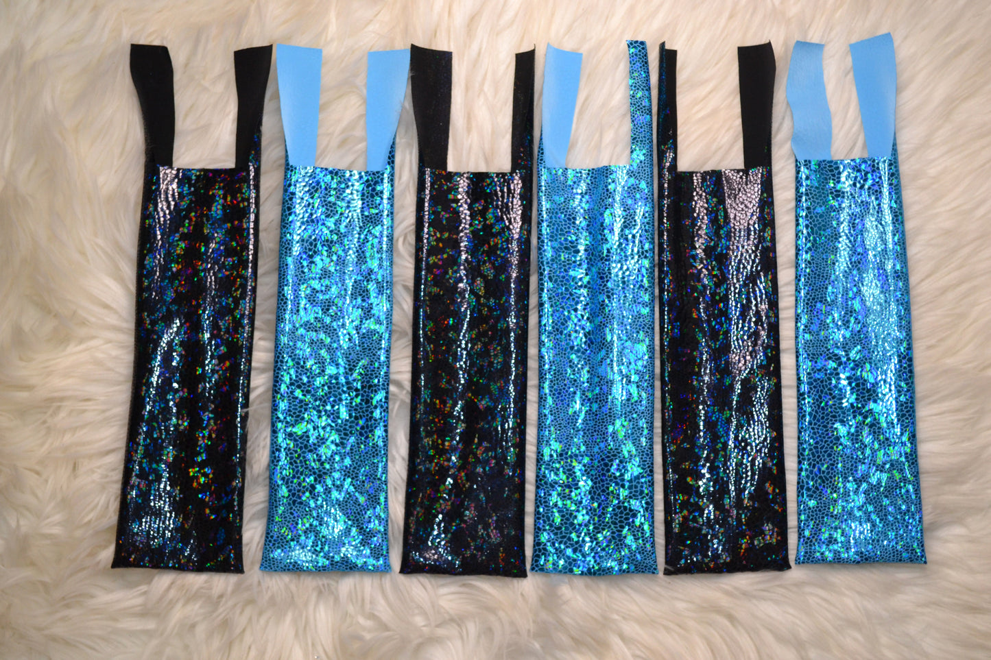 Blue Holographic and Black Holographic Mane Bags Set of 6