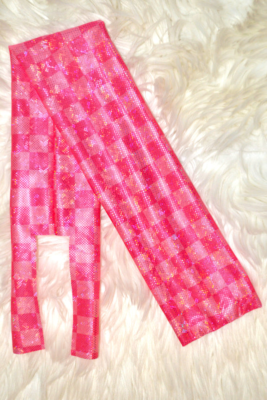Pink Checkered Tail Bag Holographic