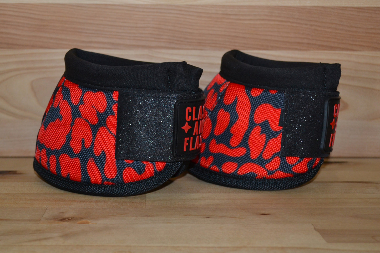 Red Cheetah with Black Sparkle Straps Bell Boots