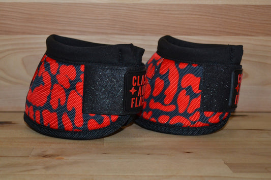 Red Cheetah with Black Sparkle Straps Bell Boots