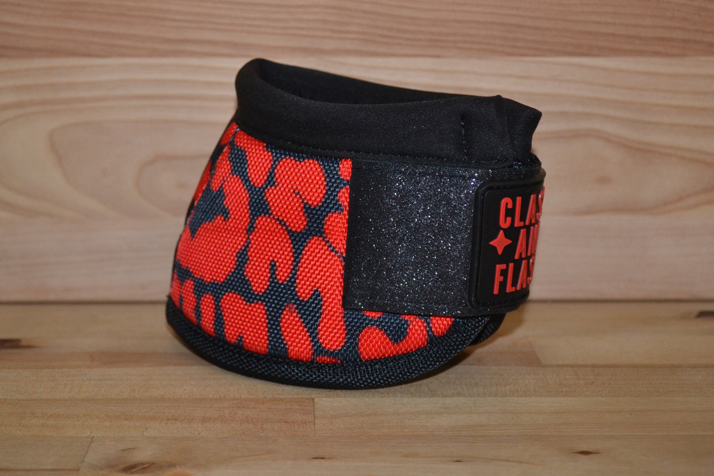 Red Cheetah with Black Sparkle Straps Bell Boots