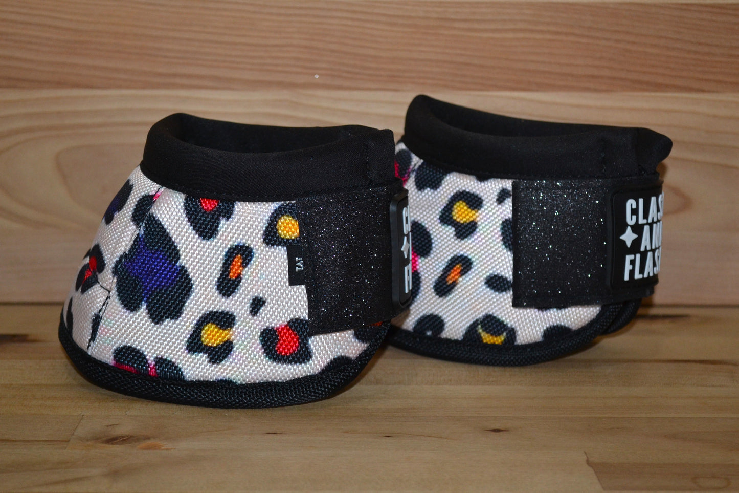 Rainbow Colorful Cheetah with Black Sparkle Straps Bell Boots