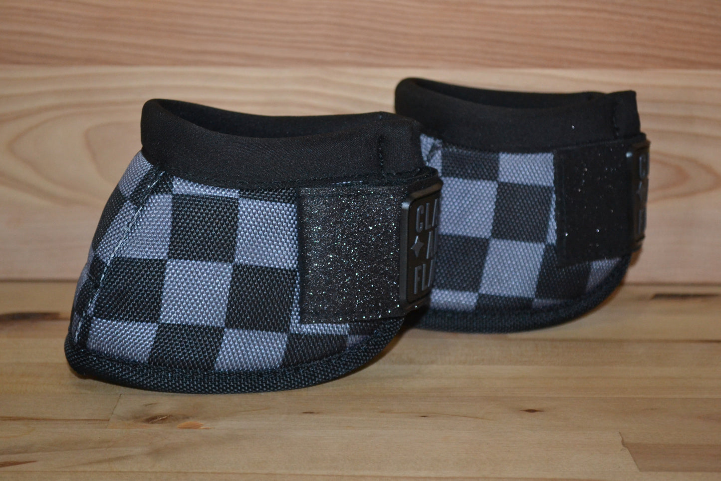 Black and Dark Gray Checker with Black Sparkle Straps Bell Boots