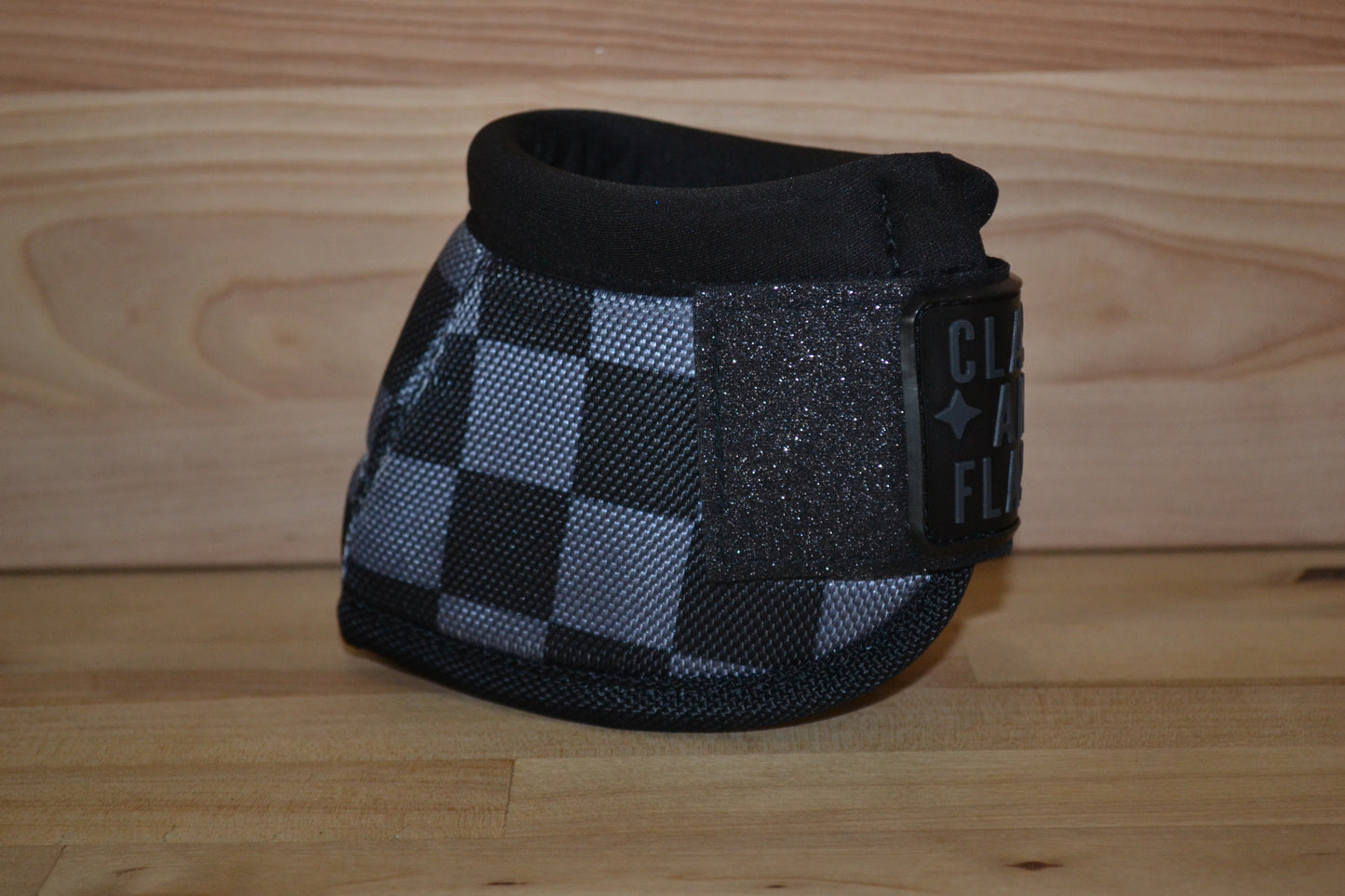 Black and Dark Gray Checker with Black Sparkle Straps Bell Boots