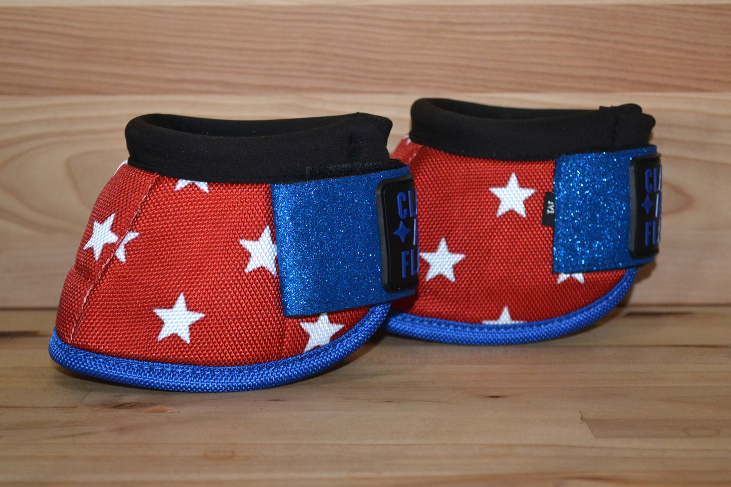 Red Stars with Blue Sparkle Straps Bell Boots