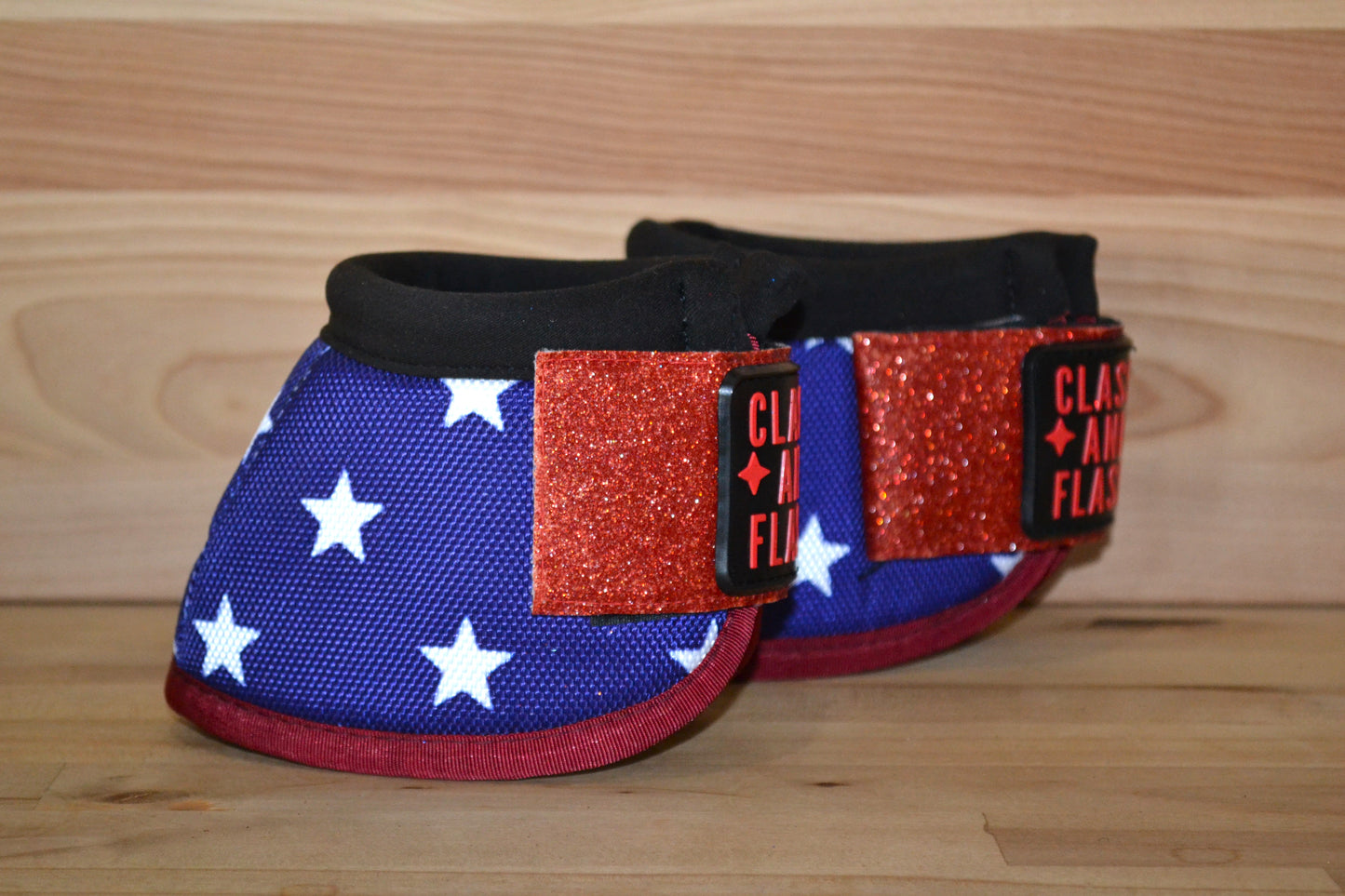 Blue Stars with Red Sparkle Straps Bell Boots