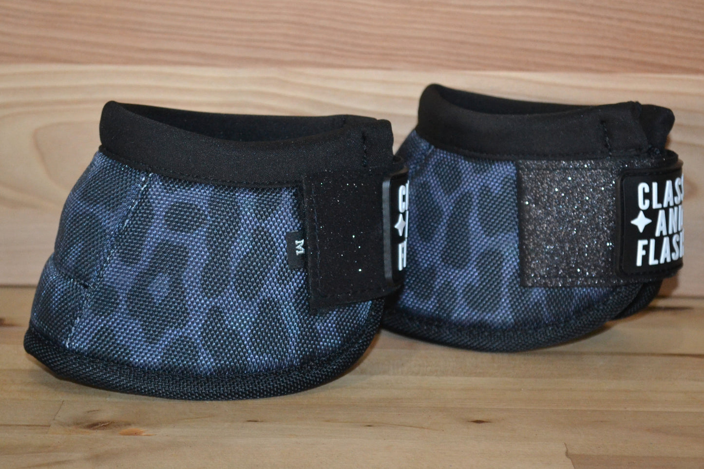 Black Cheetah with Black Sparkle Straps Bell Boots