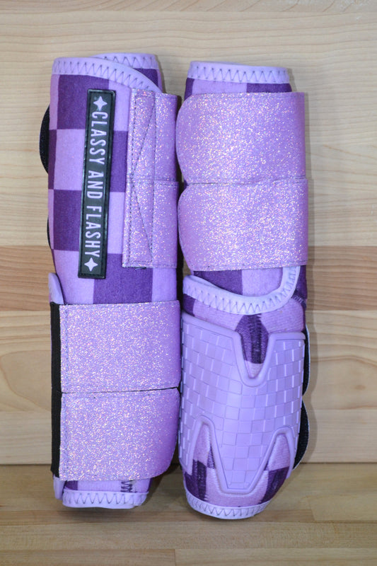 Purple Checker with Purple Sparkle Straps Sport Boots