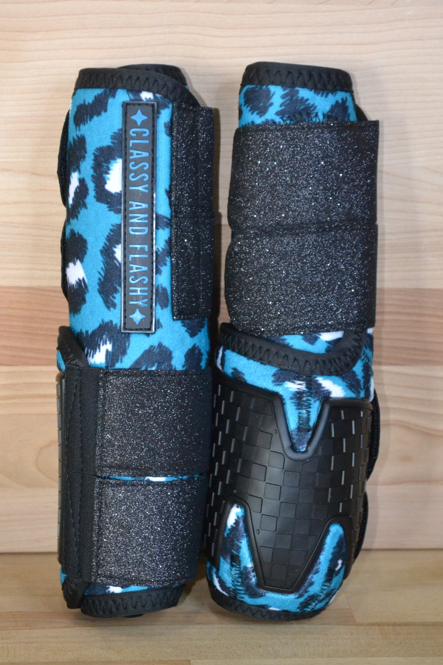 Teal Cheetah with Black Sparkle Straps Sport Boots