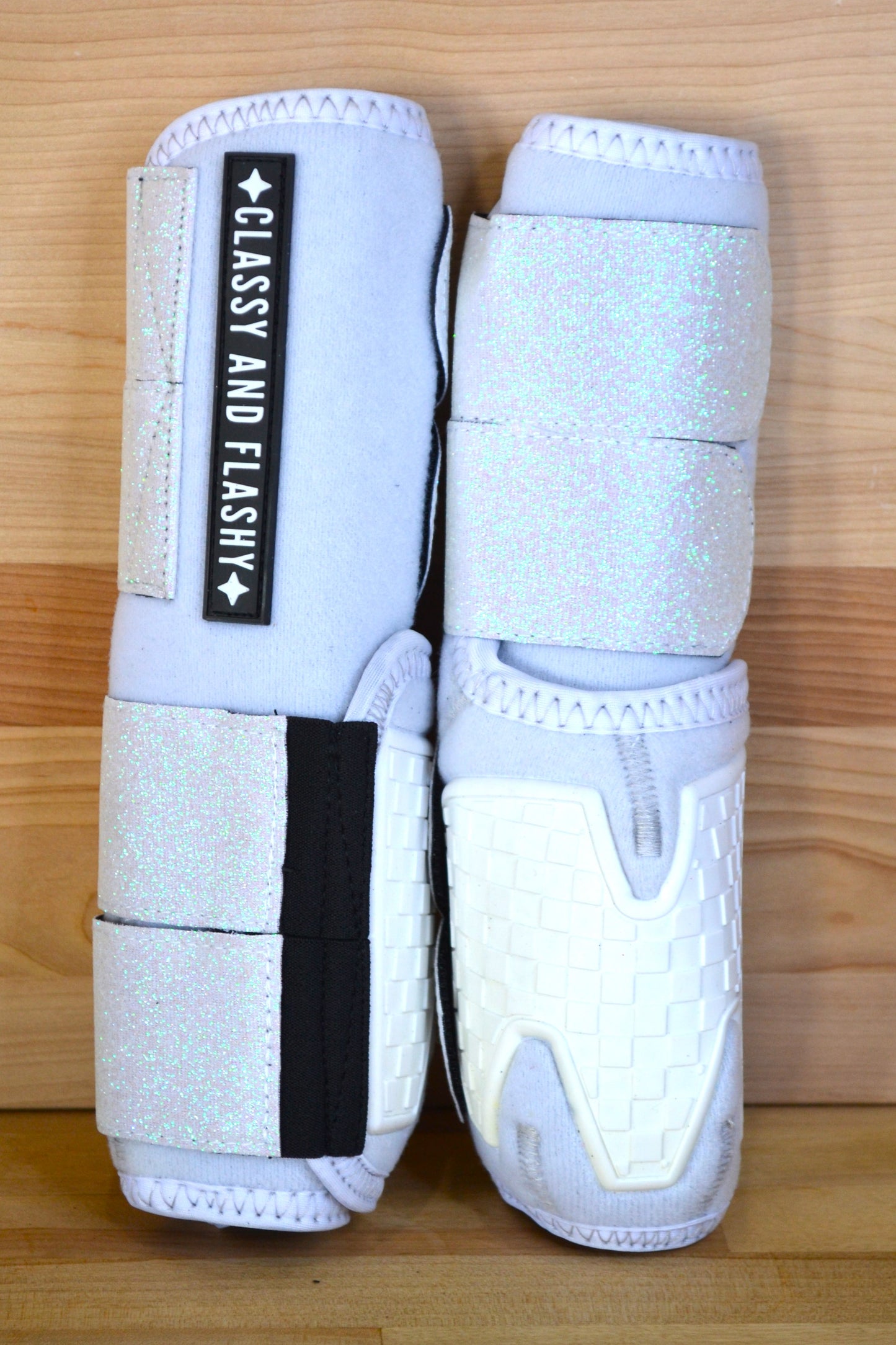 Solid White with White Sparkle Straps Sport Boots