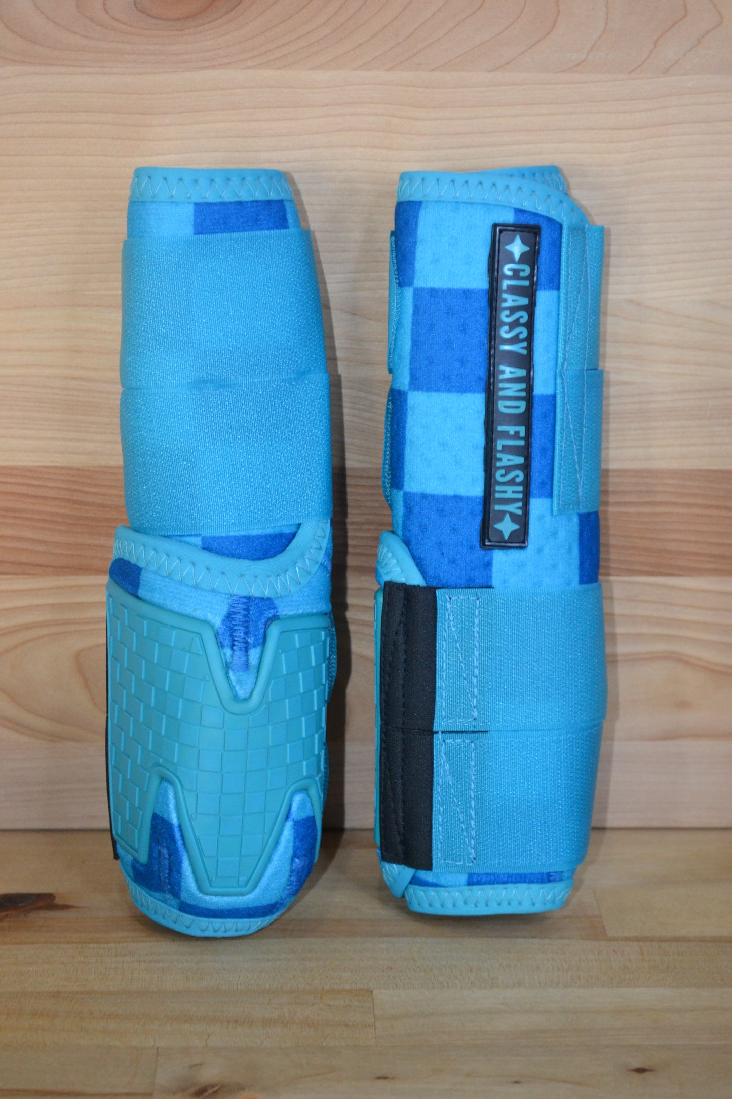 Teal Blue Checker Splint Boots