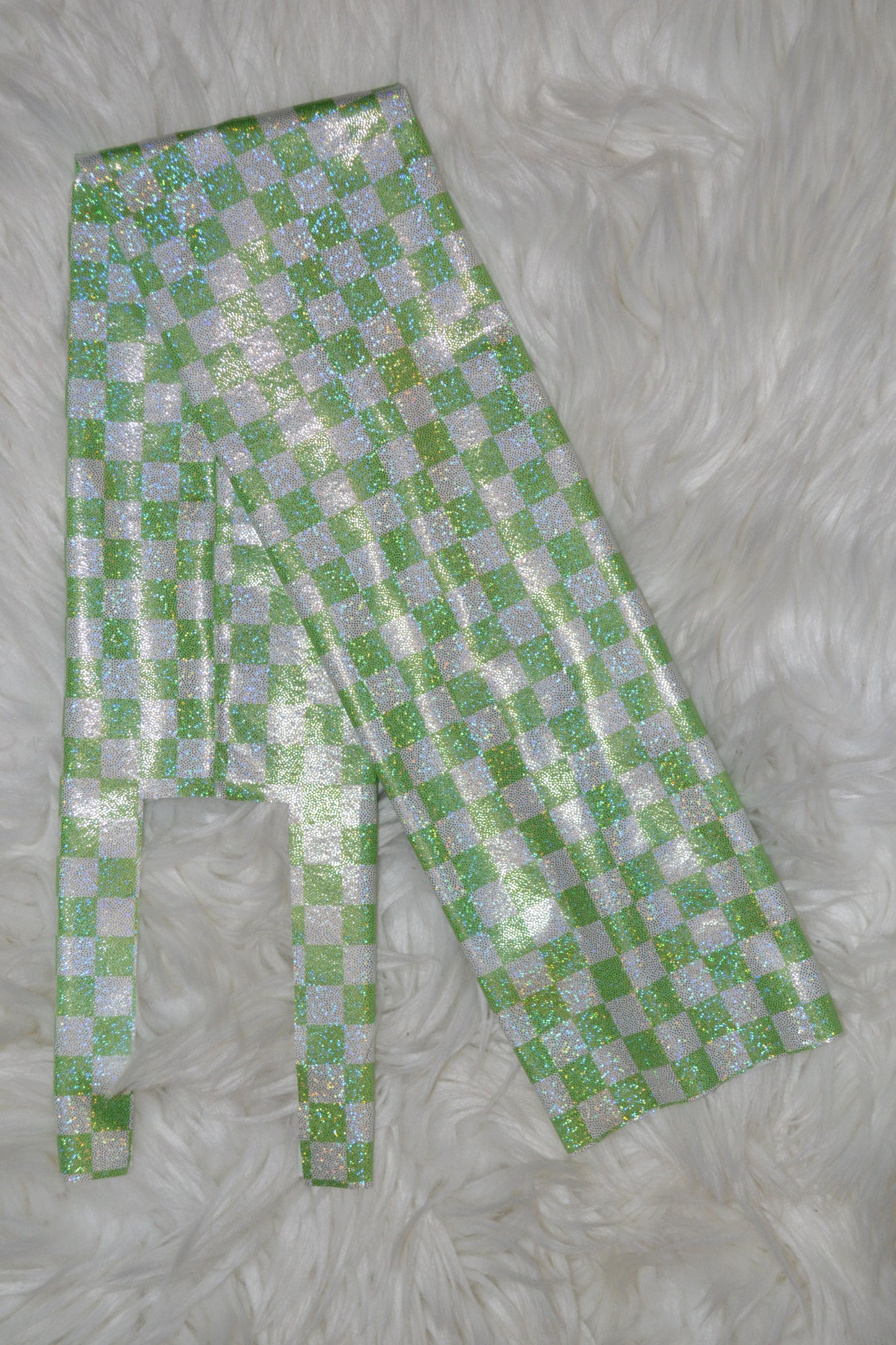 Lime Green and White Checkered Tail Bag Holographic