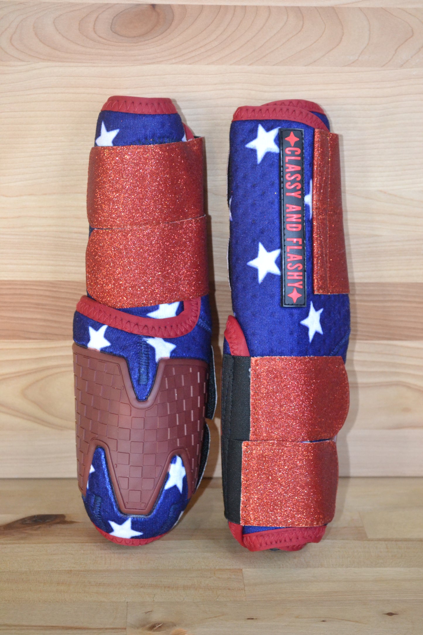 Blue Stars with Red Sparkle Straps Splint Boots