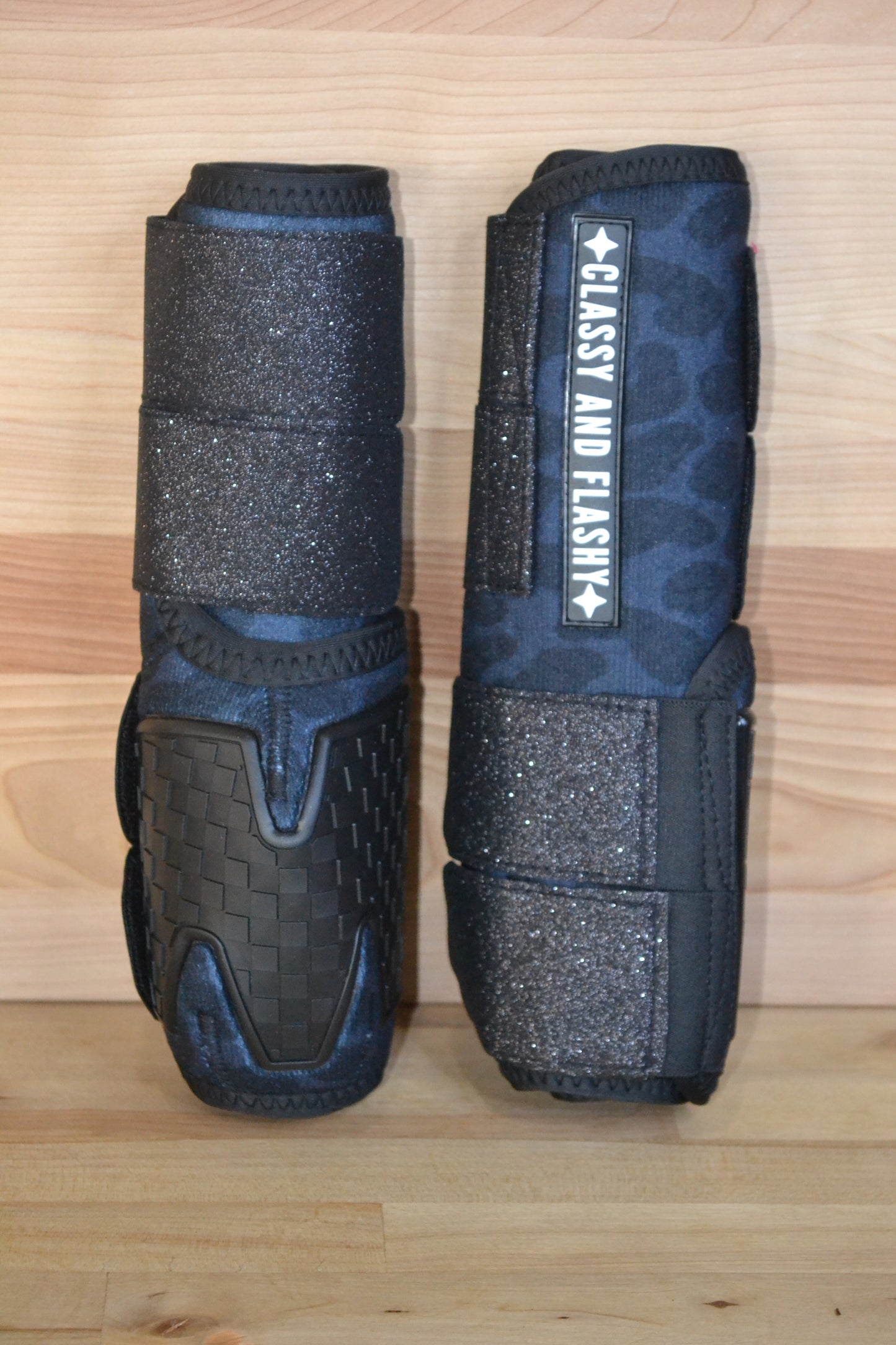 Black Cheetah with Black Sparkle Straps Splint Boots