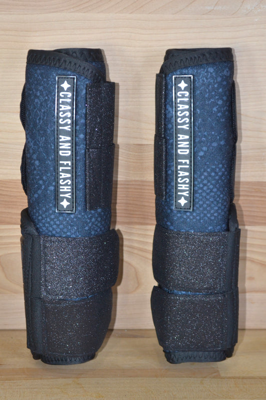 Black Snake with Black Sparkle Straps Sport Boots