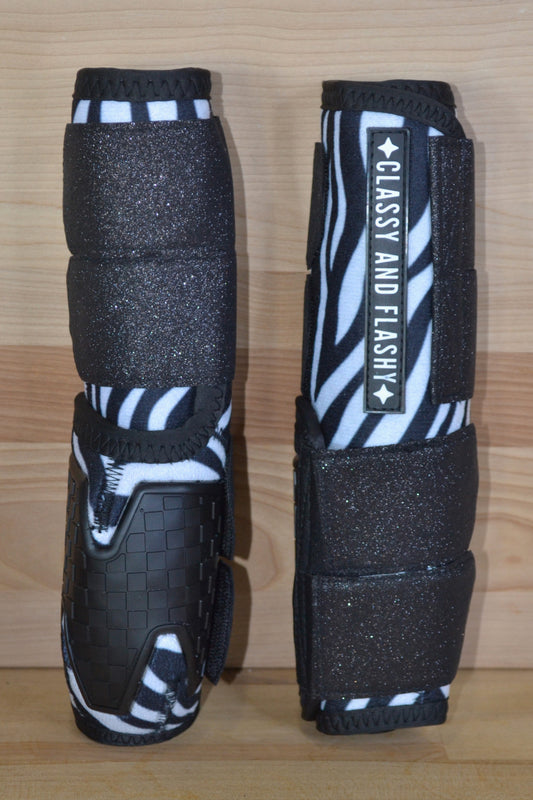 Zebra with Black Sparkle Straps Sport Boots