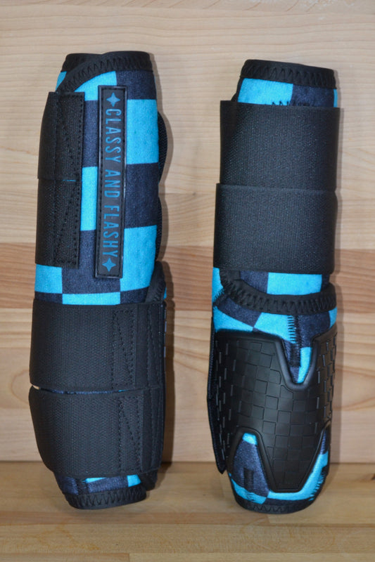 Teal Black Checker Sport Boots