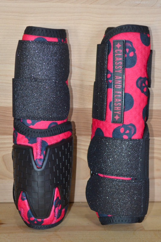Pink Skull with Black Sparkle Straps Sport Boots