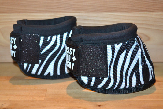 Zebra with Black Sparkle Straps Bell Boots