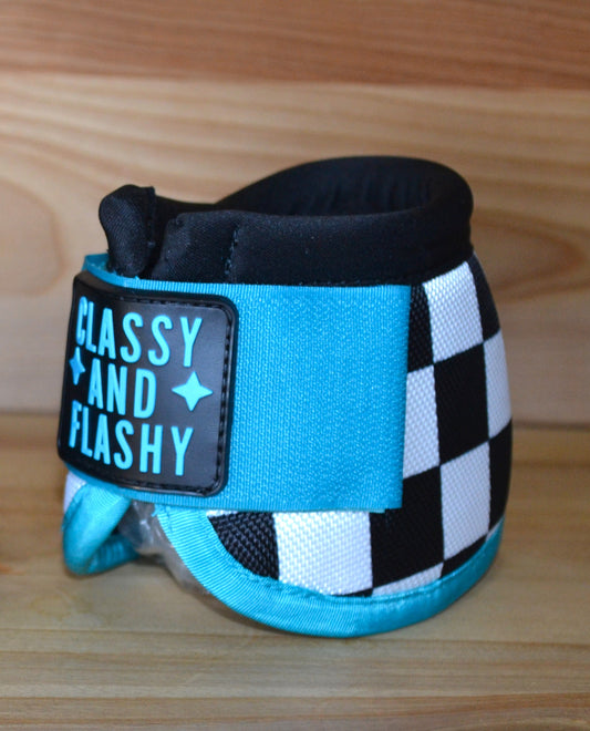 Black Checker with Teal Bell Boots