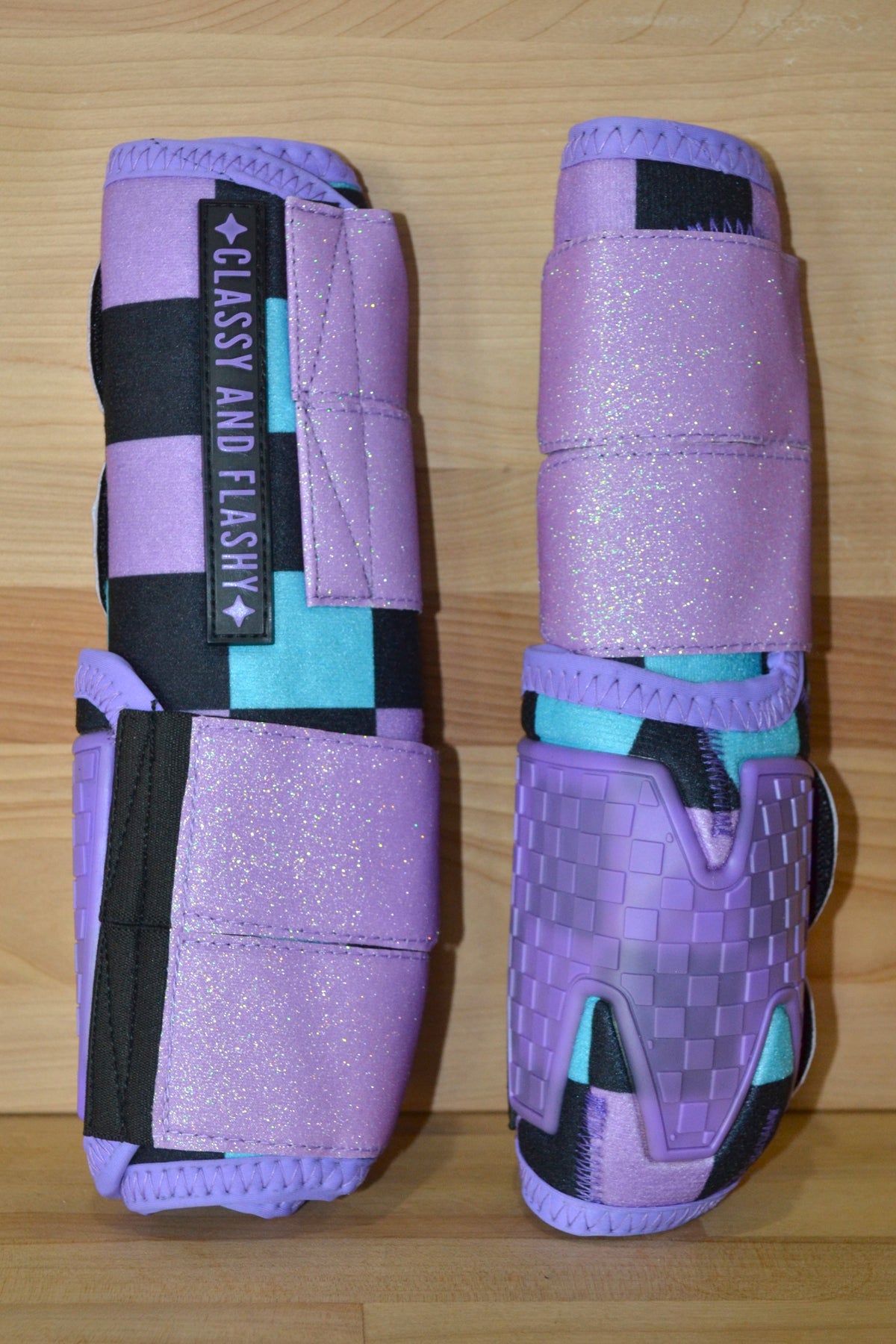 Lilac Teal Checker with Purple Sparkle Straps Sport Boots