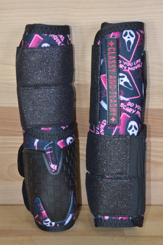 Pink Scary Movie with Black Sparkle Straps Sport Boots