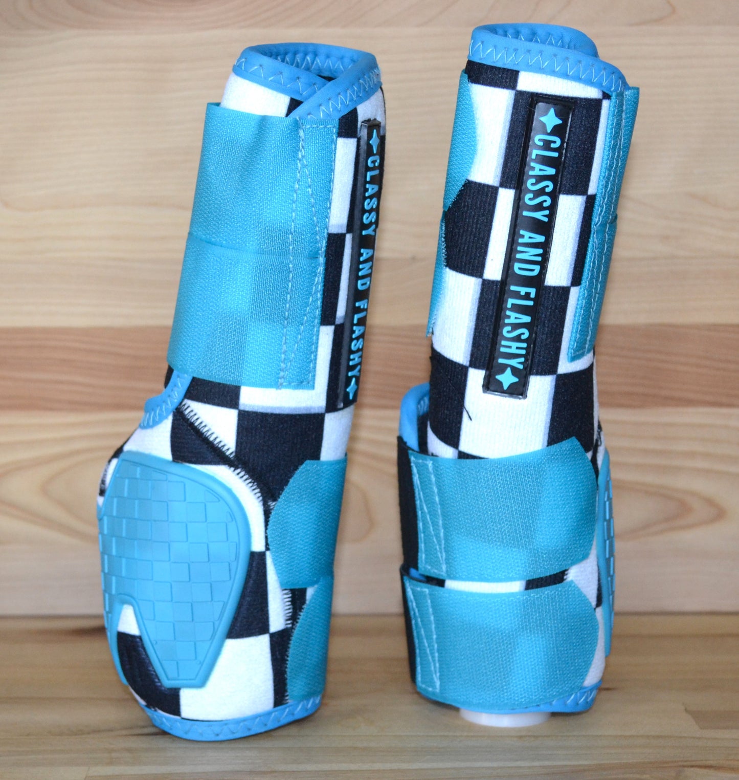 Checker with Teal Splint Boots