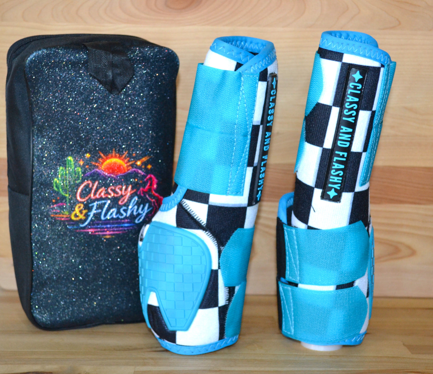 Checker with Teal Splint Boots