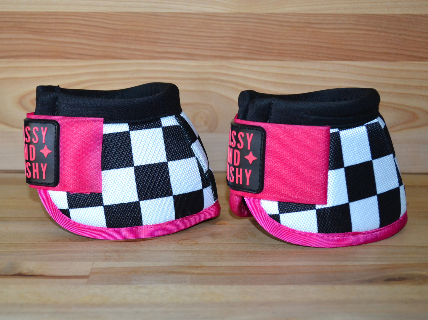 Black Checker with Pink Bell Boots