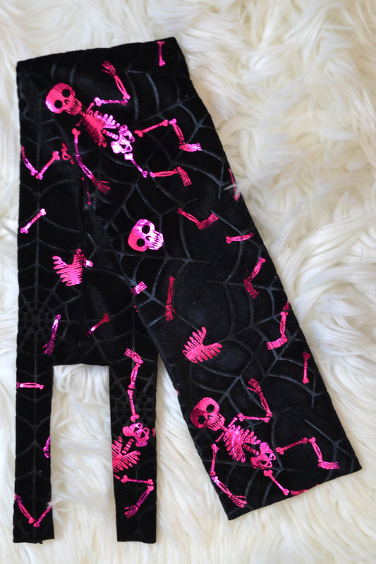 Spiderweb Velvet with Pink Metallic Skeletons Tail Bag