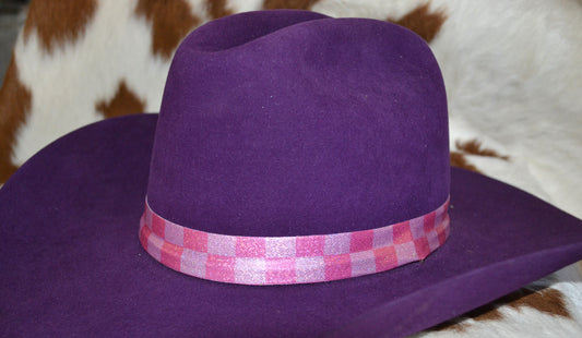 Pink Checker Holographic Hat Band