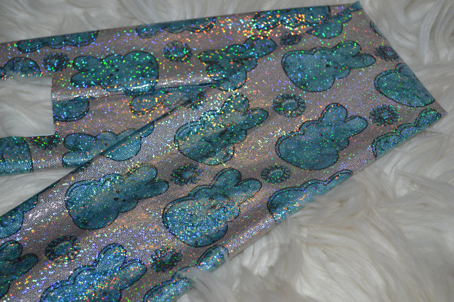 Teal Marble Candy Bunnies Tail Bag Holographic