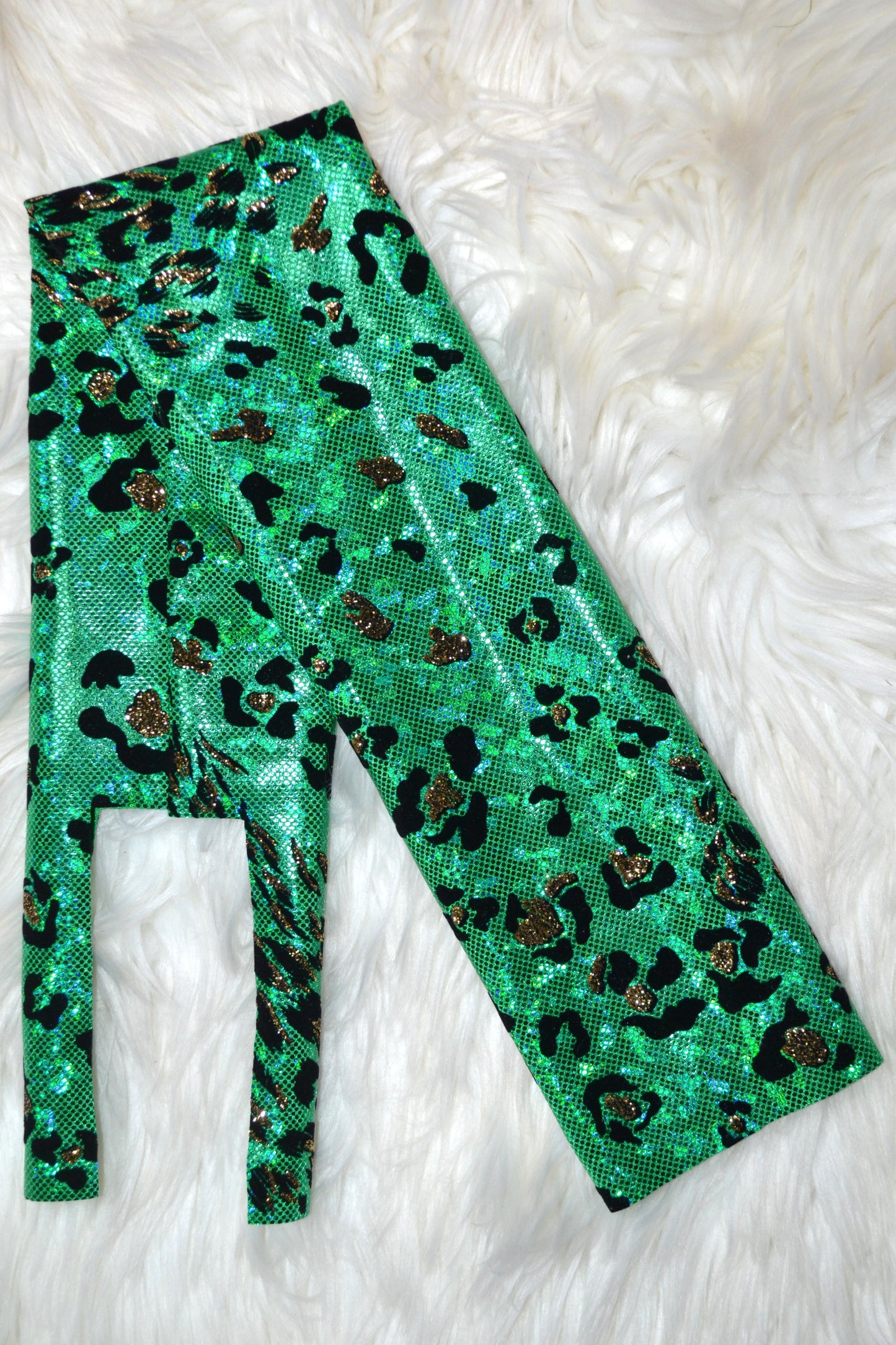 Green and Gold Cheetah Tail Bag Holographic